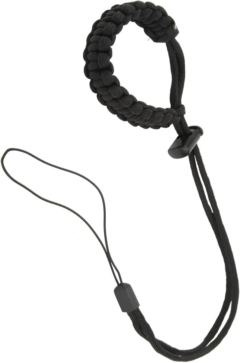 Handgeweven Duikpolsband met Lanyard voor Mobiele Telefoon en Camera - Geschikt voor Actiecamera's zoals Hero 10/9/8/7/6/5/4/3 (Zwart)