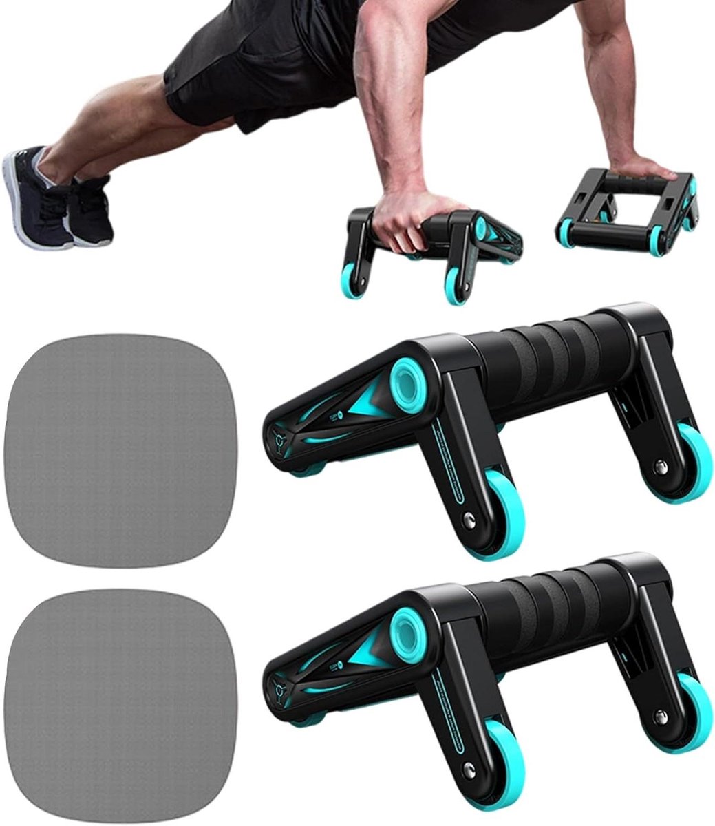 Ab Roller Wheel - Buikspierroller Trainingswiel - Core Training - Opvouwbaar Lichtgewicht - 18x18x12cm - Blauw Zwart
