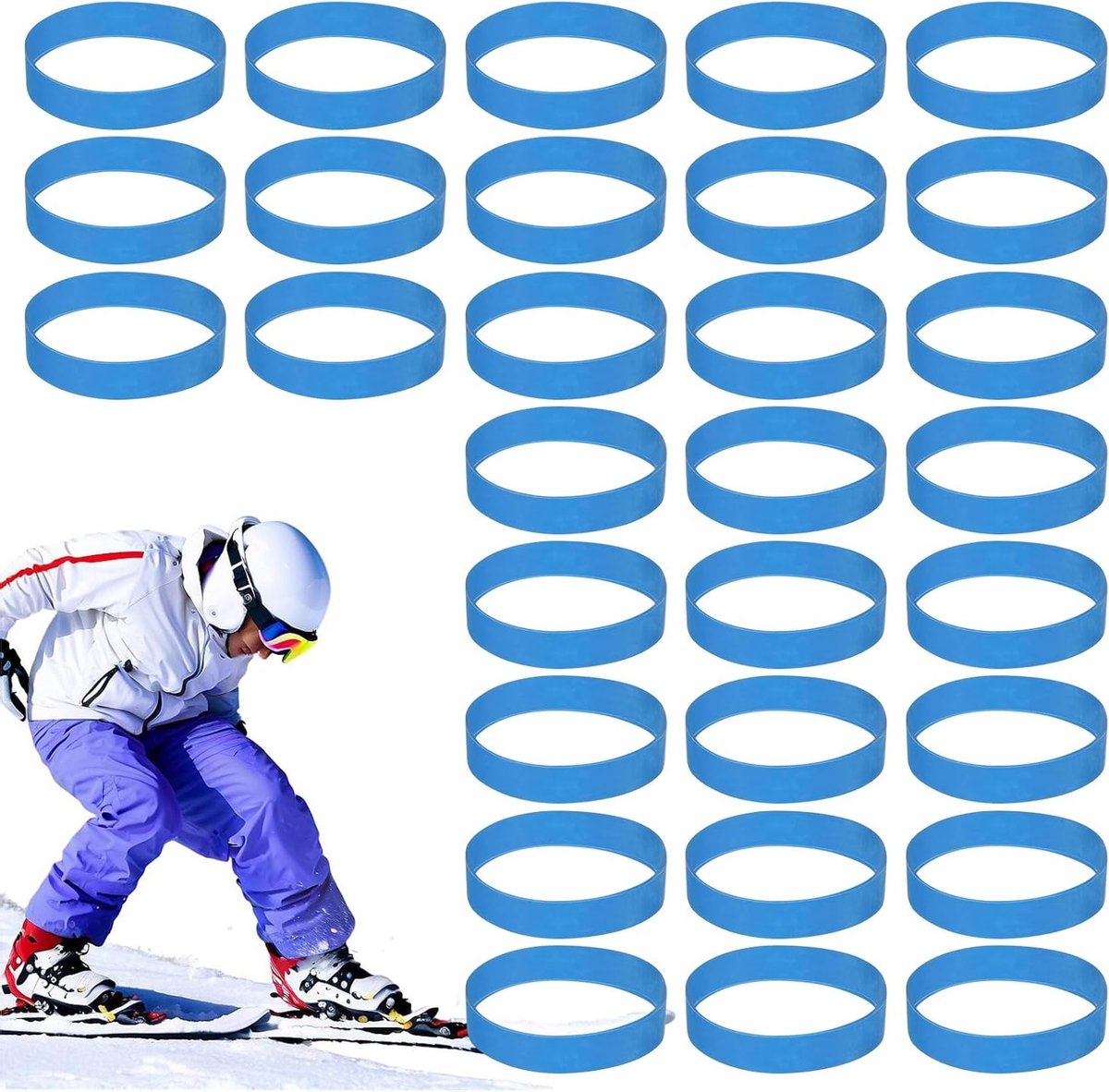 Snowboard Rembanden voor Ski's - 30 Stuks, Blauwe Elastische Rubber Bevestigingsbanden, Unisex Ski Accessoires, Ideaal voor Snowboard Bindingen