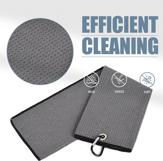 Golf Handdoek - Microfiber Doek - Golfbaan Accessoire - Wafelpatroon Reiniging - 40x53 cm - Donkergrijs — afbeelding 4