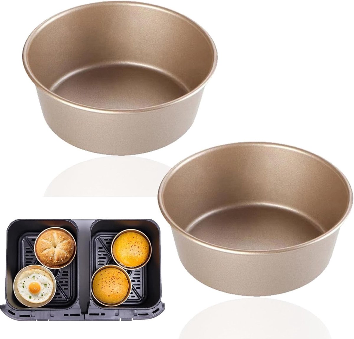 Mini ronde anti-aanbak cakevormen voor airfryer, 2 stuks, herbruikbare eivorm voor burgers en broodjes, 4.5 inch carbon staal