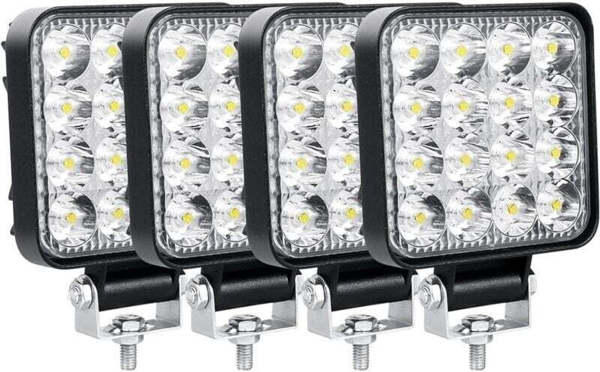 Een set van 4 LED-werklampen, 8,5 cm (3,4 inch), 48 watt LED-spotlights, 12 volt/24 volt, waterdicht, geschikt voor 4x4 auto's, vrachtwagens, tractoren, SUV's, boten, vierwielige motorfietsen en andere voertuigen.