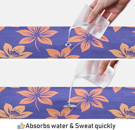 Yoga Handdoek Mat - Fitness Deken - Zweet Absorberen - Antislip Natuurlijk Rubber - 185 x 69 cm - Blauw Bloem — afbeelding 3