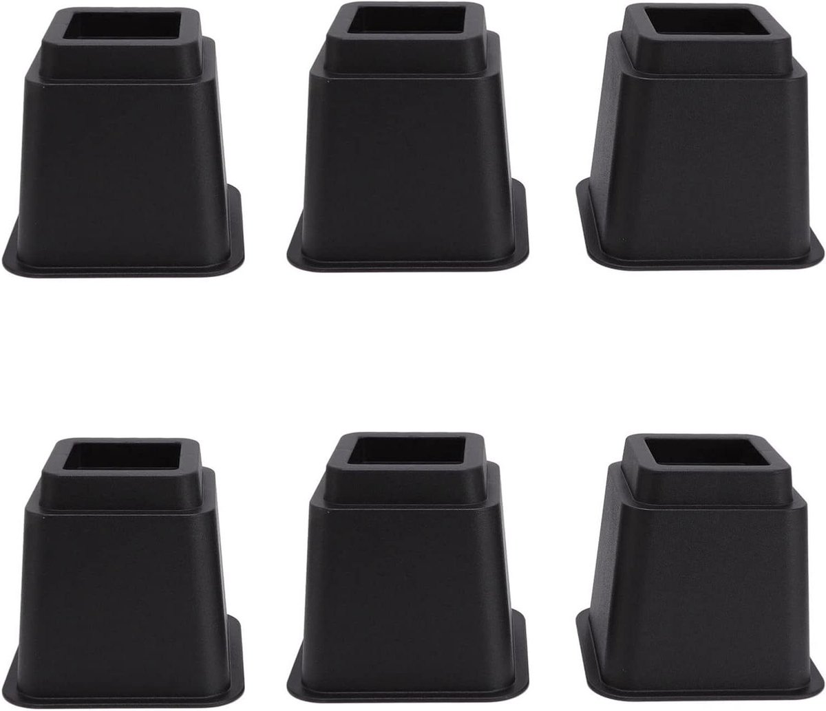 Bedverhogers 6 Stuks - Meubelblokken - Meer Opslag - Ergonomisch Ontwerp - 5 Inch Hoog - Zwart
