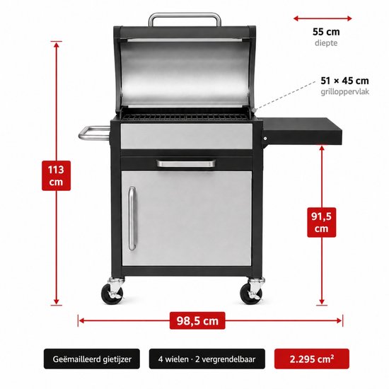 Landmann GrillChef Houtskoolbarbecue - 96 cm - Gietijzeren Rooster - Met Deksel van Landmann — afbeelding 2