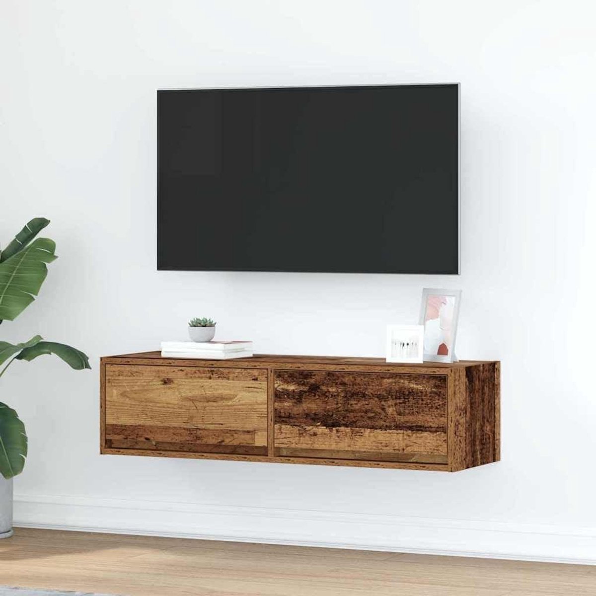 Wandgemonteerde TV Kast - TV Meubel Dressoir - Woonkamer Organizer - Ruime Laden - 100 x 31 x 25.5 cm