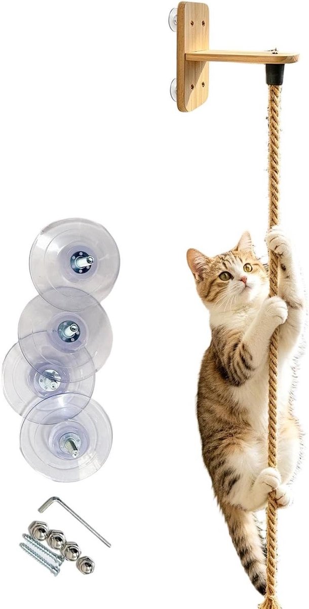 Katten Klimtouw - Wandplank Kat - Spelen Krabben - Natuurlijke Materialen - 2 Meter - Natuurlijk