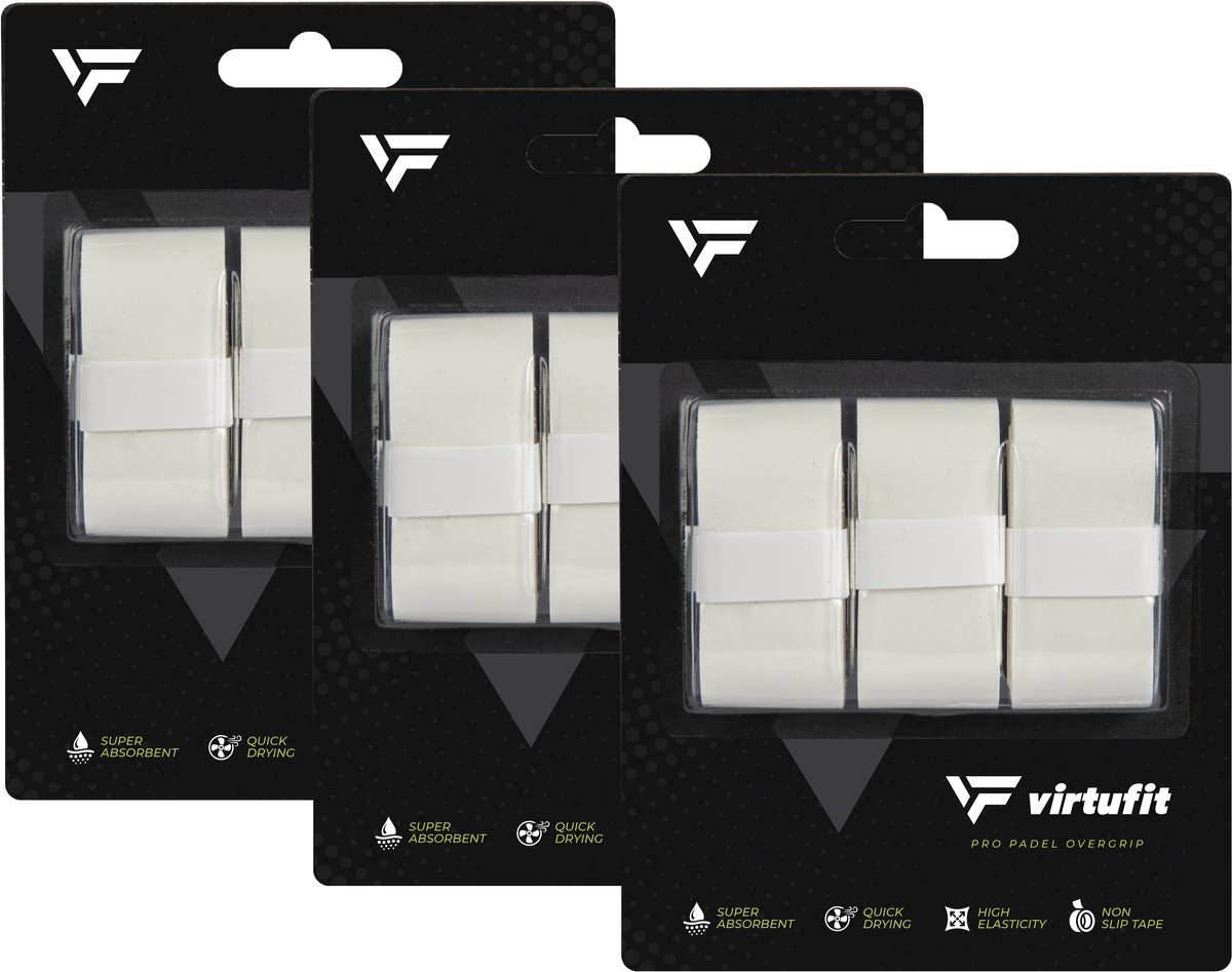 VirtuFit Pro Padel Overgrip - Wit - Set van 9 - Vochtabsorberend PU-materiaal