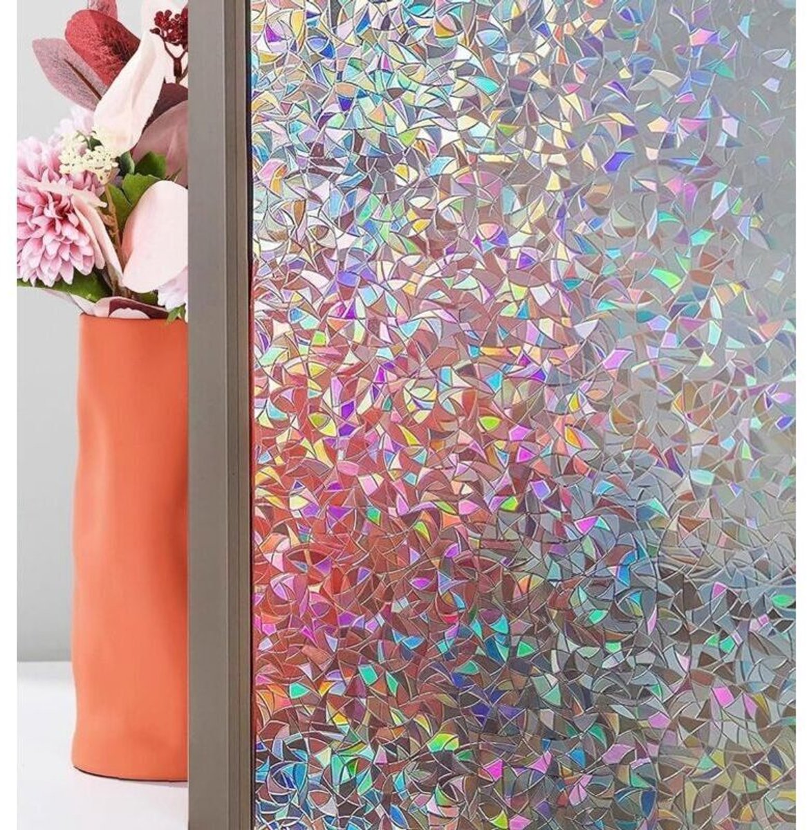 Decoratieve 3D-raamfolie (45 x 200 cm) - Meerkleurig - Opaque - Zelfklevend - Regenboogeffect - Transparant, gebroken glas