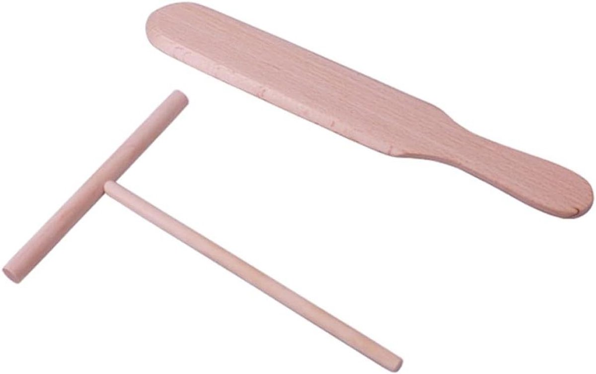 Pannenkoekengereedschap Set - Spatel Crêpe Schraper - Pannenkoeken Bakken - Vervormingsbestendig Hout - 24.50X4.00X0.60CM - Khaki