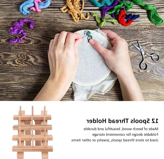Houten Bobbin Rack voor 12 Spoelen - Vouwbaar Draadframe van Beukenhout met Grote Capaciteit voor Quilten en Borduren van Merkloos — afbeelding 4