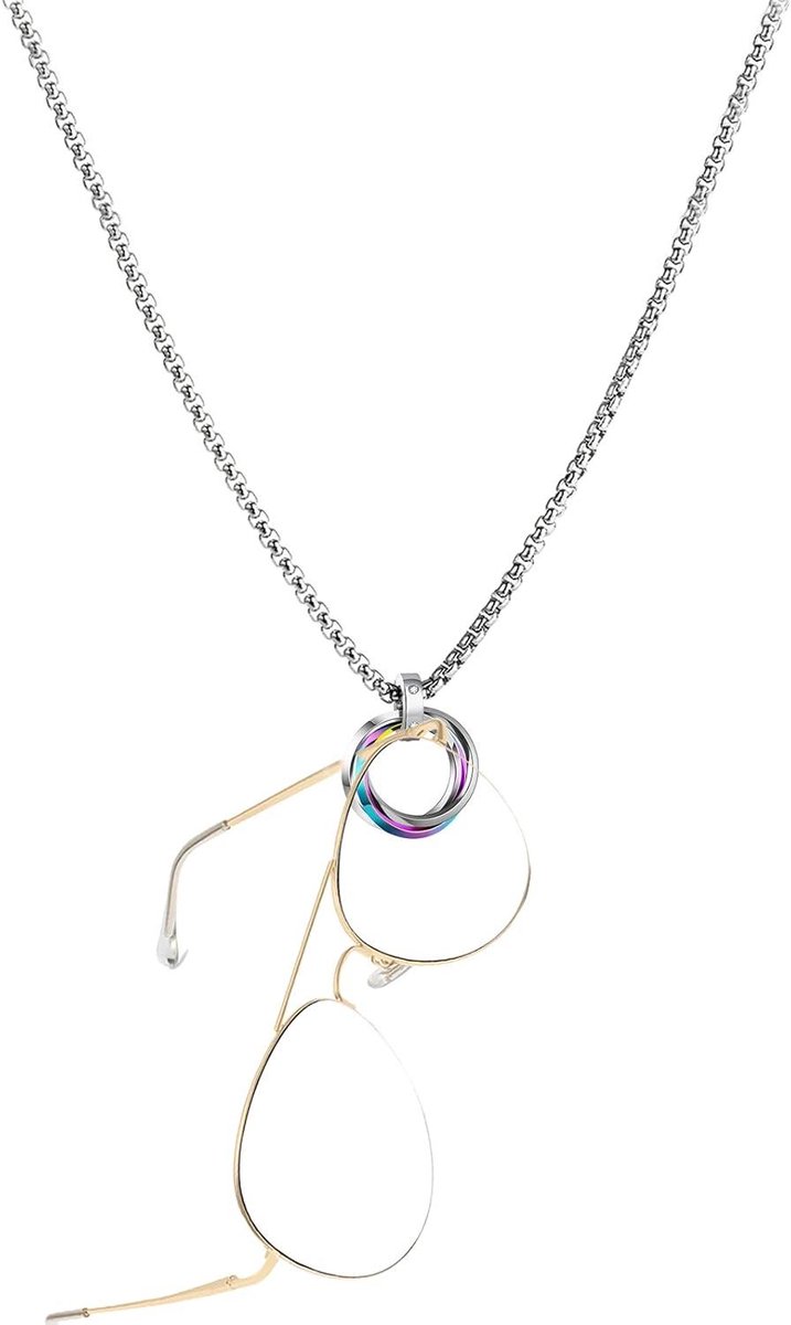 Brillenhouder Ketting - Halsketting Ring - Veilig Bril Dragen - Dubbele Functionaliteit - 71 cm - Zilver