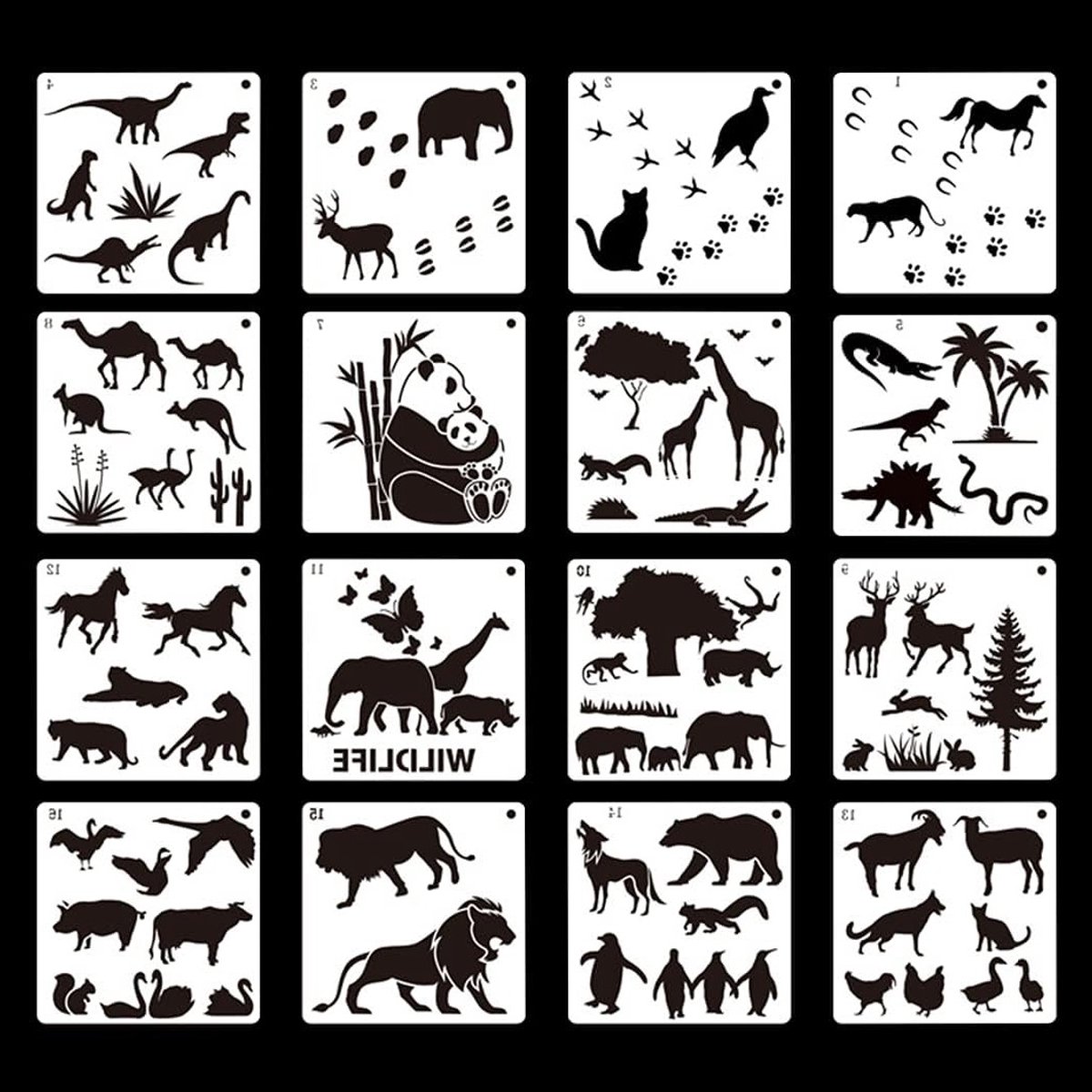 16-delige Dierlijke Sjablonen Set voor Schilderen - Herbruikbare Plastic Sjablonen voor DIY Creaties, Wanddecoratie en Keukenaccessoires