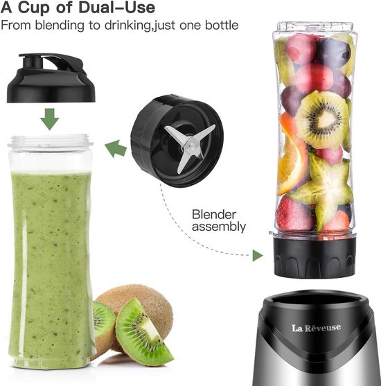 Persoonlijke Blender - Smoothie Maker - Gezonde Dranken Maken - Mix En Ga Ontwerp - 2x 550ml Flessen - Zilver — afbeelding 3