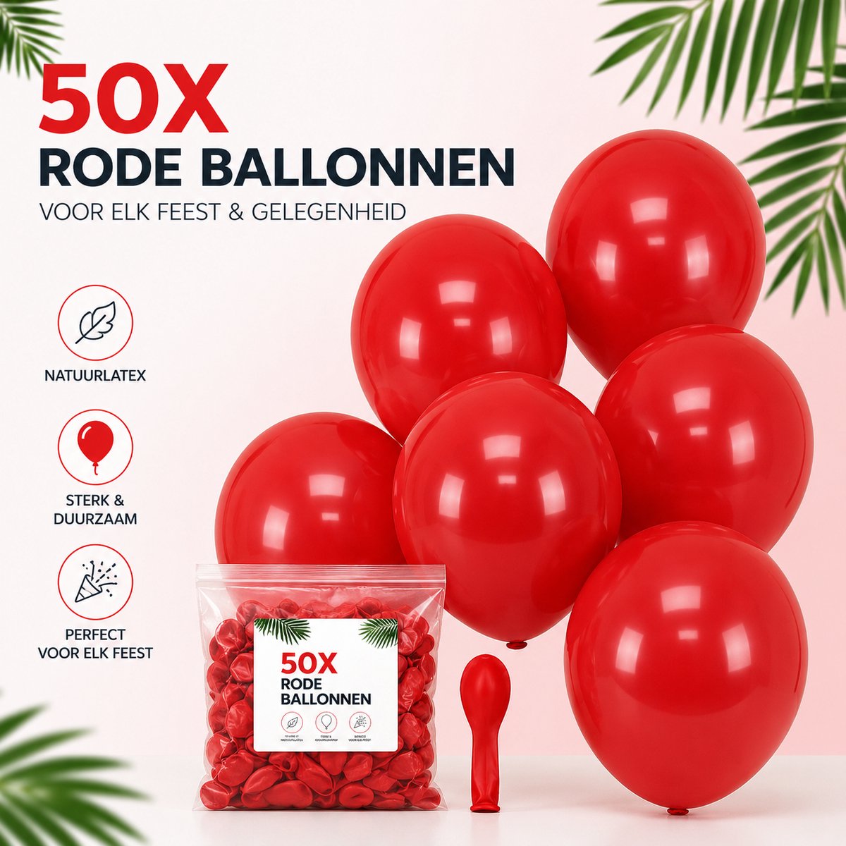 HG Party - Rode Latex Ballonnen 12 inch – 50 stuks – Feestballonnen voor Verjaardag, Carnaval & Decoratie