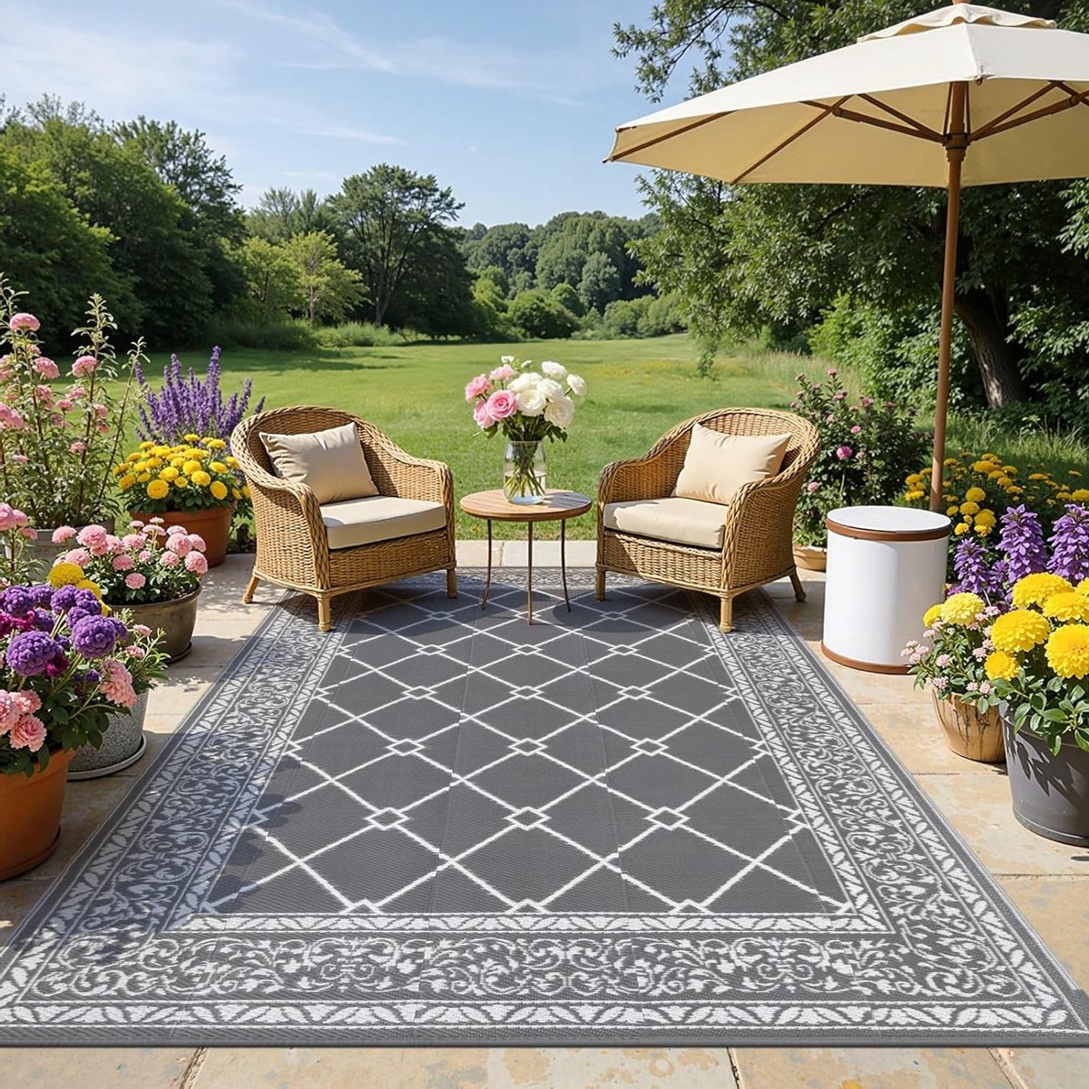Outdoor Patio Tapijt - Buitenkleed Tuinkleed - Buiten Leven - Waterdicht UV-bestendig - 180x270 cm - Grijs