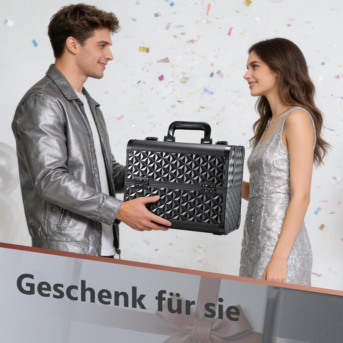 Make-up Koffer - Cosmetica Tas - Professioneel Gebruik - Verstelbare Compartimenten - 33.5 x 22.5 x 29 cm - Zwart Patroon