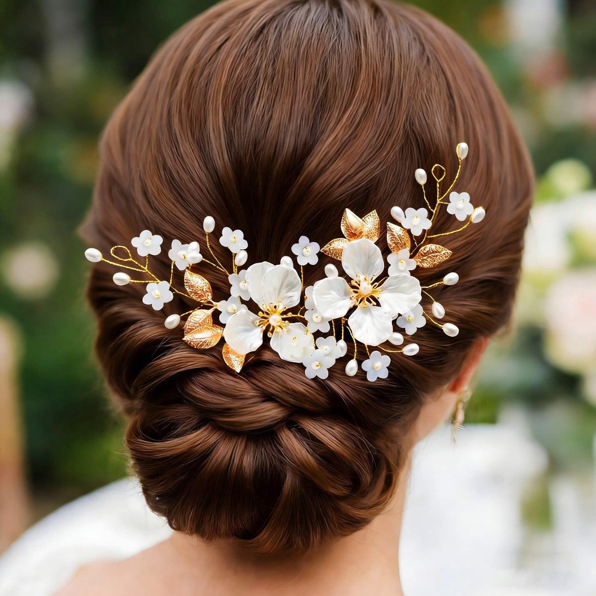 Elegante Haaraccessoires voor Bruidskapsels met Gouden Bloemen, Parels en Strassstenen