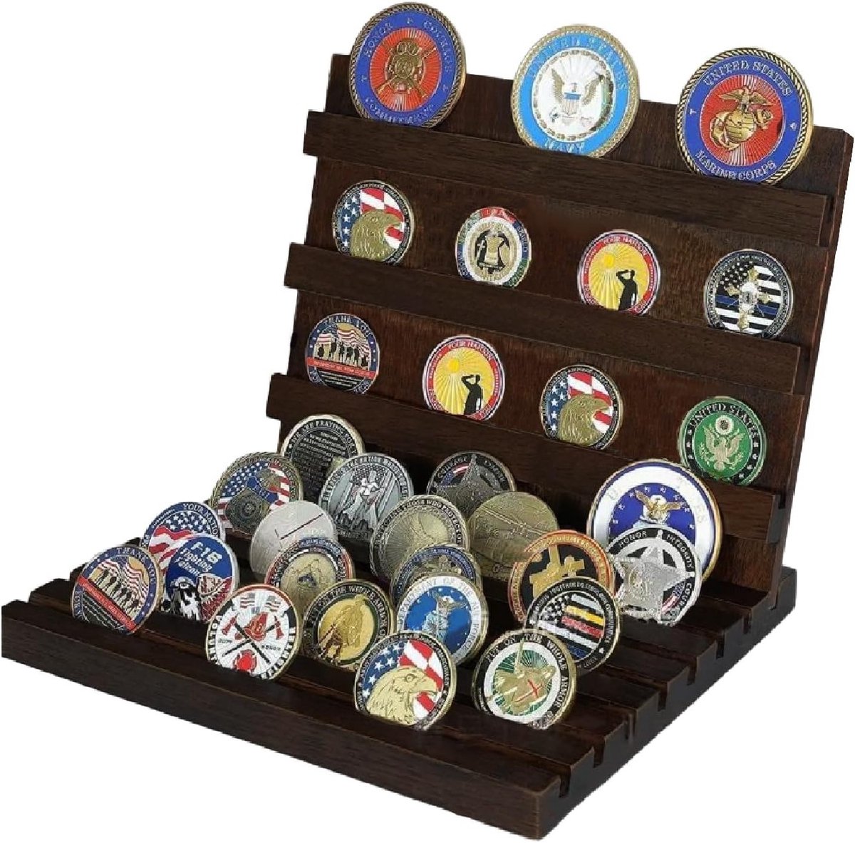 Coin Collector Box met 9 Rijen, Houten Muntstandaard voor Munten, Poker en Medailles - 24 x 19 x 24 cm