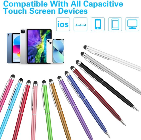 Dailygoods- Styluspen 12 stuks - 2-in-1 Styluspennen/Balpen - Precisie Siliconen Tips - Duurzaam Kunststof/Aluminium - Geschikt voor Touchscreens - Afmeting 13,6 x 0,75 cm - Touchscreenpen — afbeelding 5