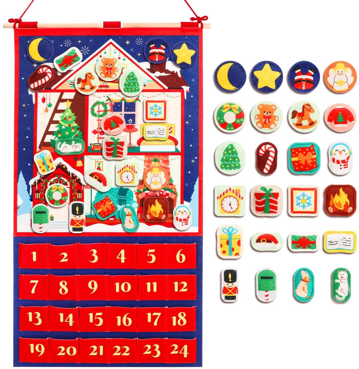 Dailygoods- Adventskalender 2025 - Aftelkalender - Kersthuis - 24 Gevulde Ornamenten - Decoraties - Niet-geweven Materiaal