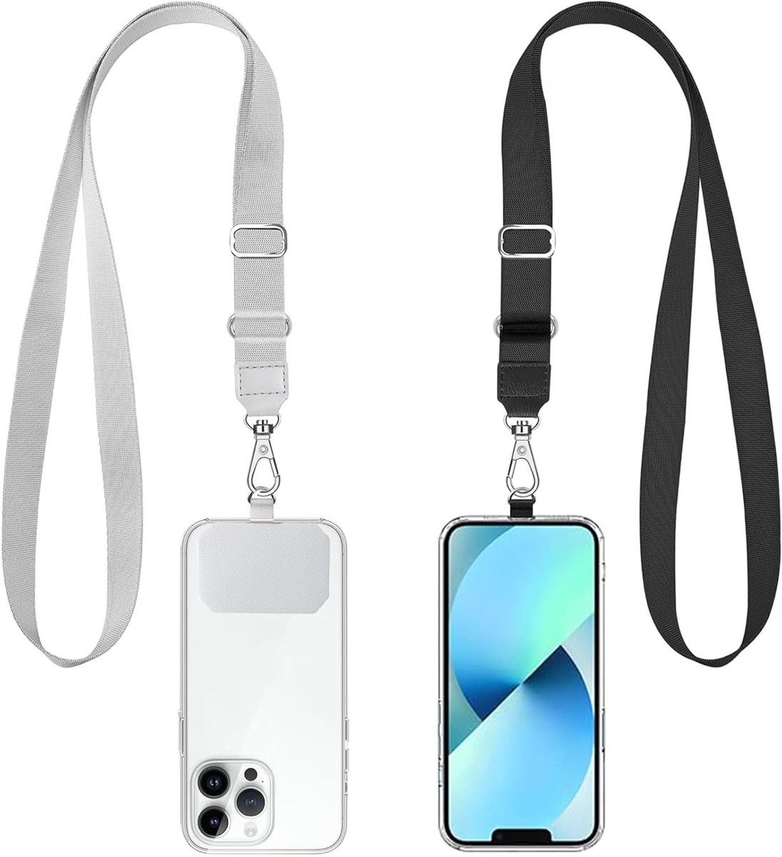 Verstelbaar mobiel telefoonkoord met diefstalbeveiliging, afneembare bekleding, 60-80 cm, geschikt voor alle smartphones en tablets, 2 stuks