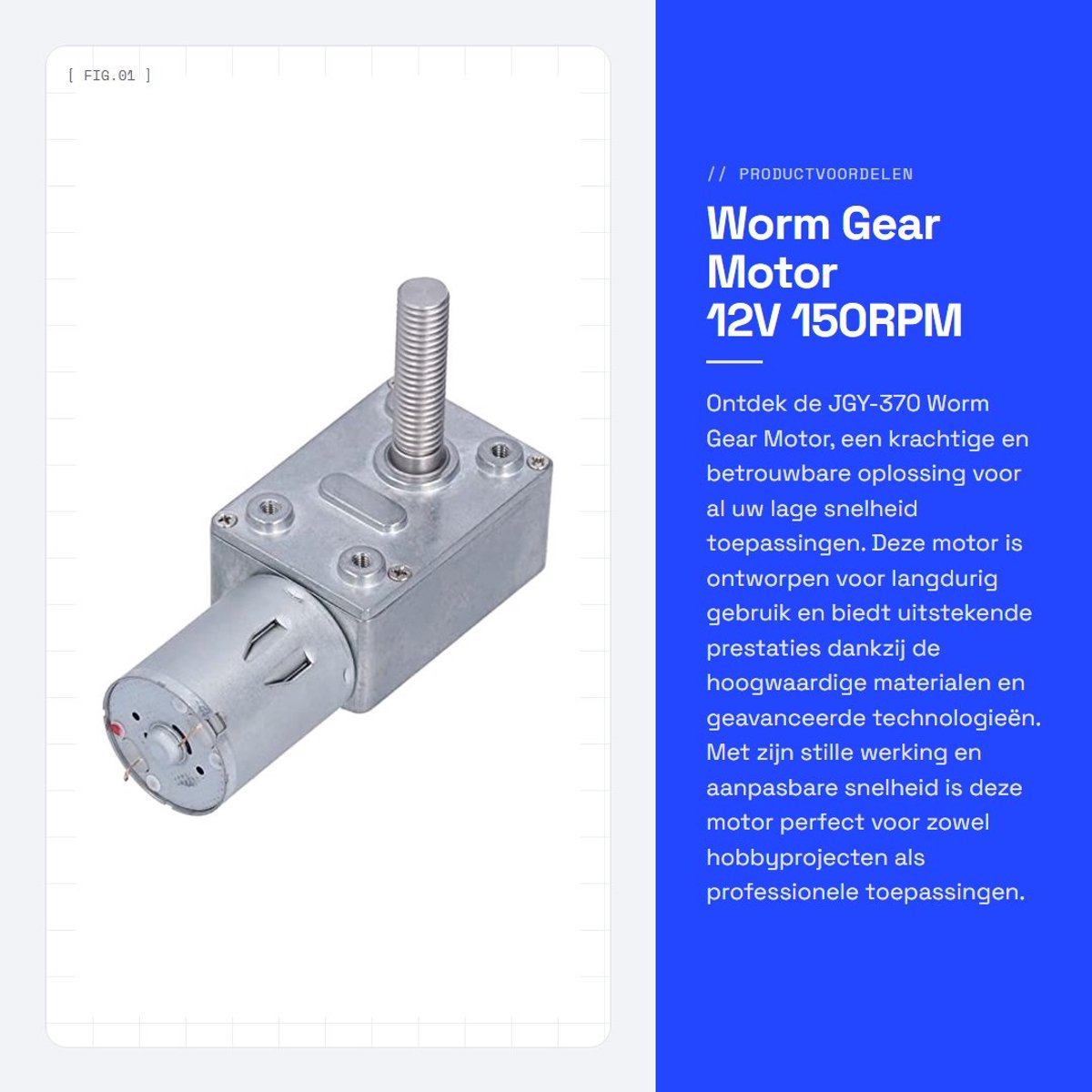 Dailygoods - Worm Gear Motor - 12V 150RPM - Stille en Duurzame Motor - M8 Schroefas - Voor Hobby en Modelbouw - Hoog rendement - Robuuste constructie