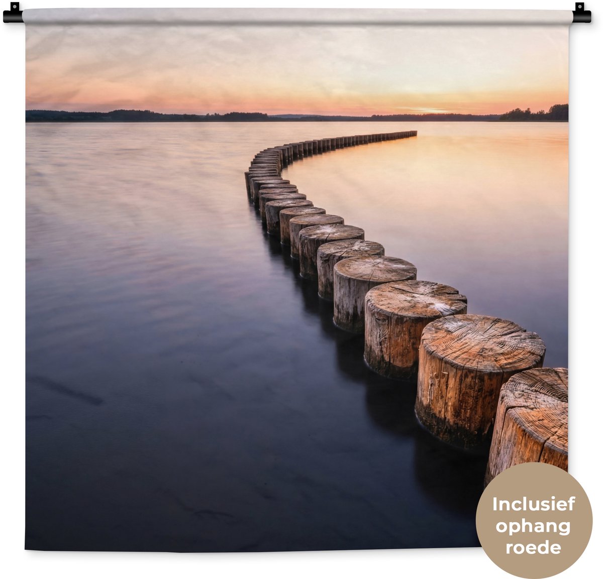 Wandkleed 90x90 cm - Wanddoek Hout - Palen - Water - Wandtapijt - Wandkleden