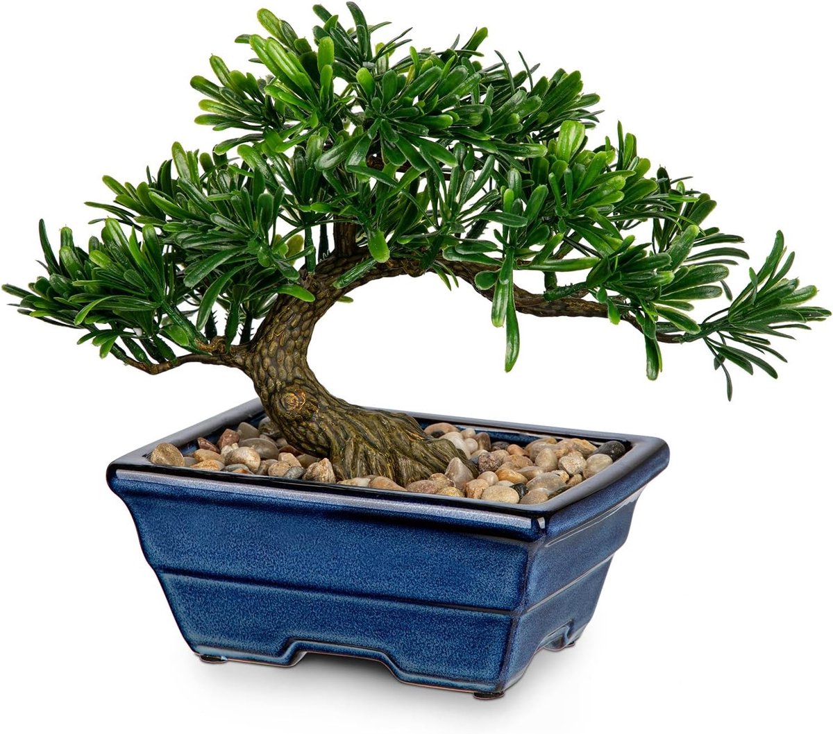 Kunstmatige Bonsai Boom Juniper - Decoratieve Planten voor Binnen, Blauw Keramiek Pot voor Thuis, Kantoor en Slaapkamer