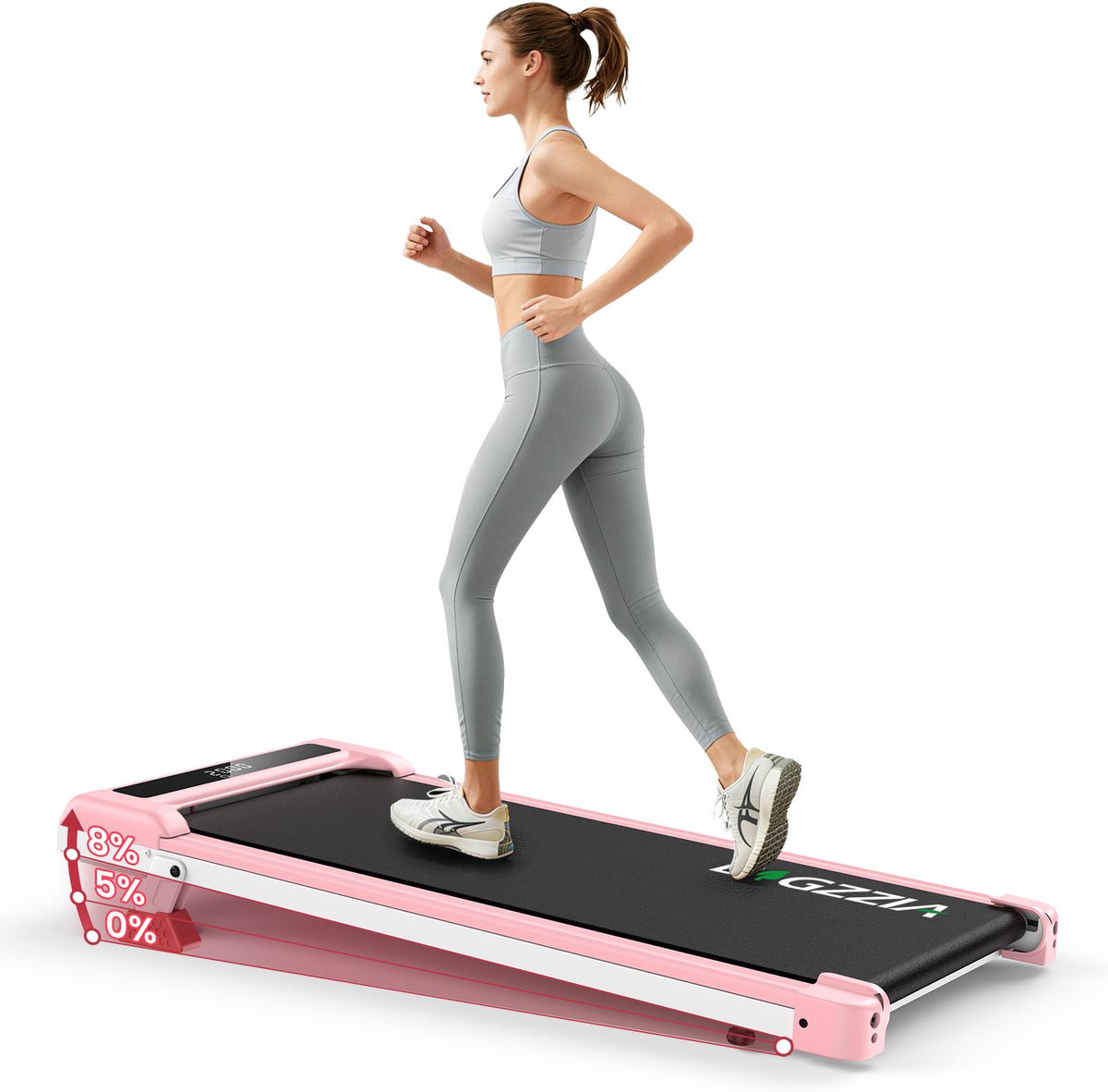 BIGZZIA Draagbare loopbanden - 3-in-1 loopband met 8% hellingshoek - 1-10 km/u - 3,0 pk - tot 130 kg - LED-display - Roze