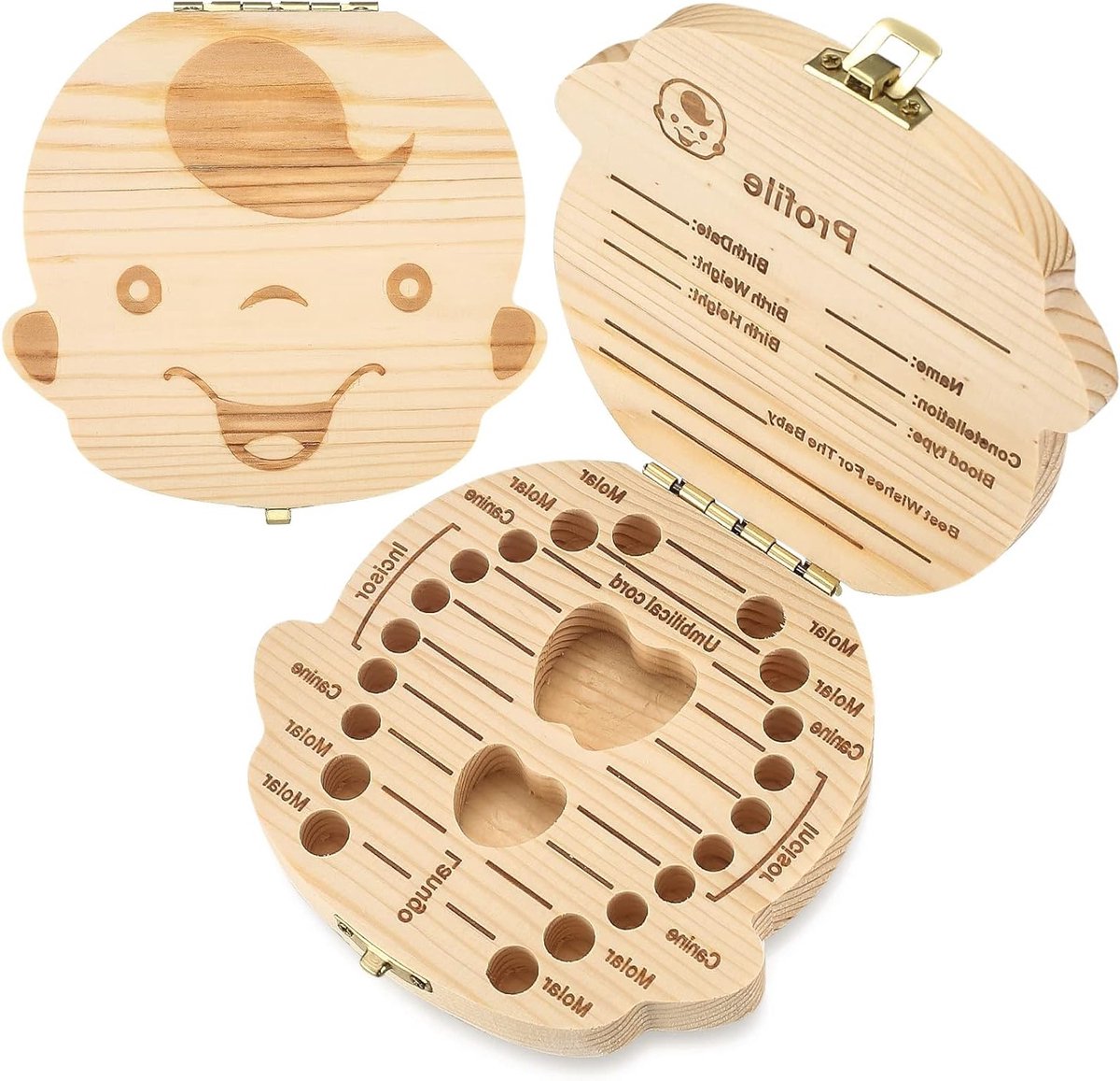 Houten Tandendoos voor Jongens, Bewaardoos voor Melktanden, Souvenirdoos voor Baby Tanden, Ideaal als Cadeau en Herinnering
