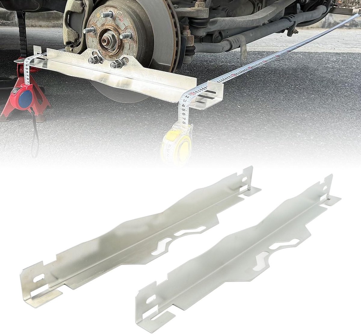 Dailygoods- Wieluitlijningsplaat Roestvrij Staal - Nauwkeurige Metingen - Universele Pasvorm - Ophanggaten - Gebruiksvriendelijk - Geschikt voor SUV's en Vrachtwagens - Uitlijningsgereedschap