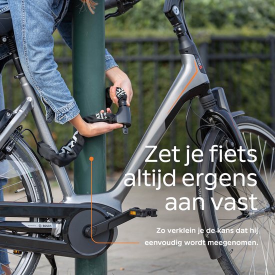 AXA Absolute 9-110 ART 2 Kettingslot – Fietsslot met keurmerk – Sterk slot met stalen ketting – Voor elektrische fiets, fatbike en bakfiets - Inclusief sleutelservice – 110 cm