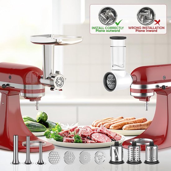 Keukenmachine Accessoires - Vleesmolen Groentesnijder - Maaltijden Bereiden - Multifunctioneel Opzetstuk - 4 Maalschijven 3 Hoorns - Zilver — afbeelding 2