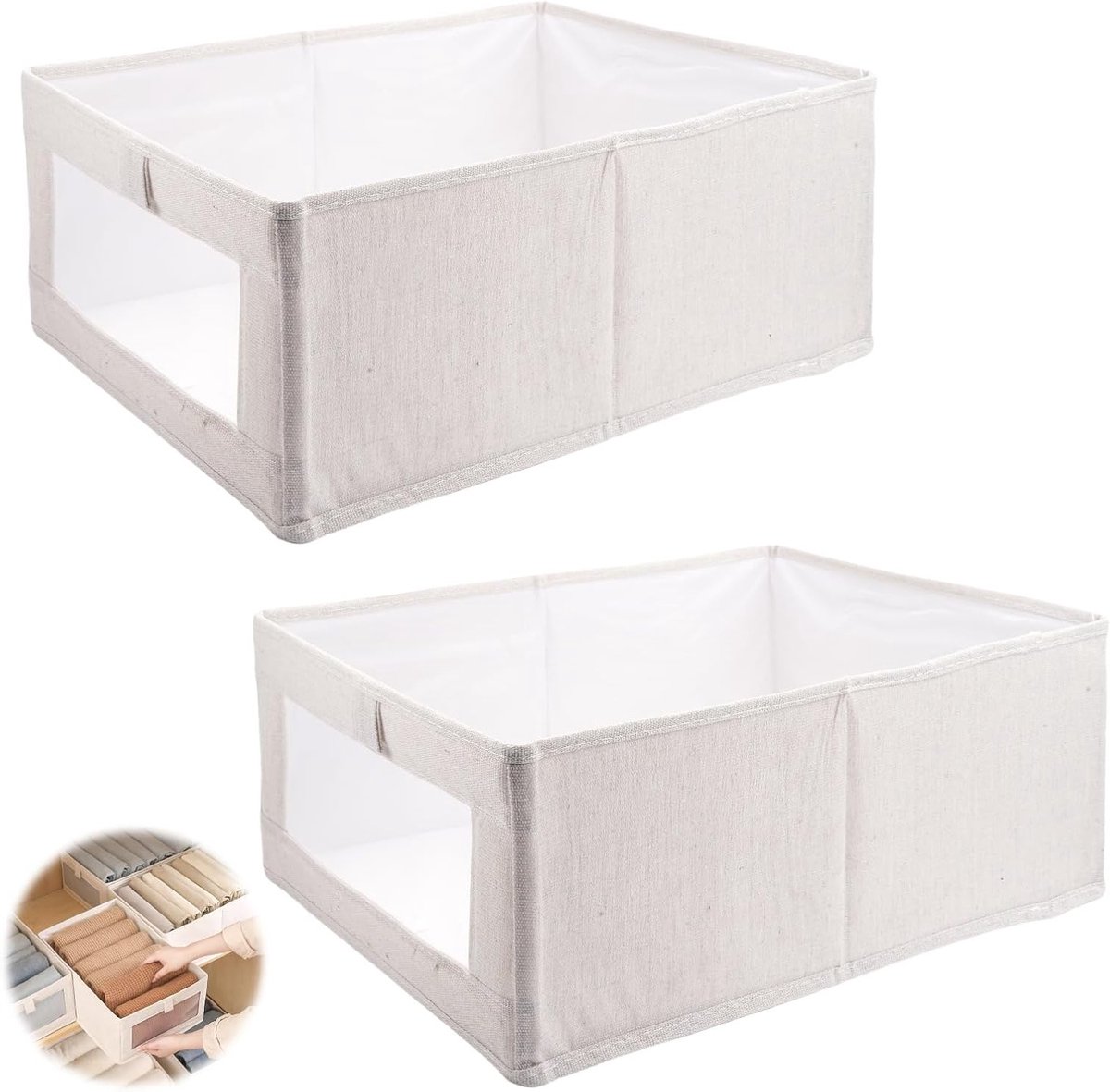 Set van 2 Opbergdozen met Transparant Venster voor Kleding, Boeken en Speelgoed