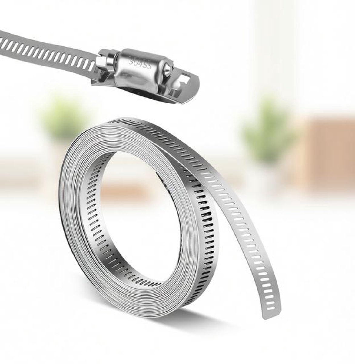 ElleMooi Verstelbare Endloze Slangklemmen Set - 5 Meter 304 RVS Slangband met 12 Schroefklemmen - Voor Water/Gas/Auto/Vacuüm Slangen