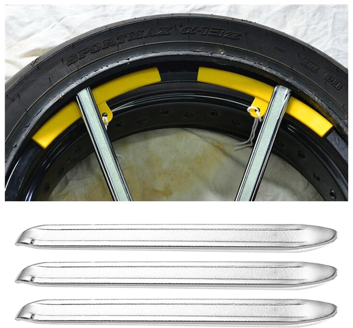 JHUBERS- Montagehendel Set van 3 - Bandenverwijderaar - Reparatiegereedschap - Koolstofstaal - 300mm - Zilver - Duurzaam en sterk - Bandenlichter