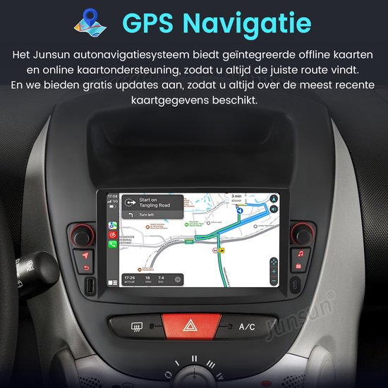 Autoradio met GPS navigatie, toont route op de snelweg.