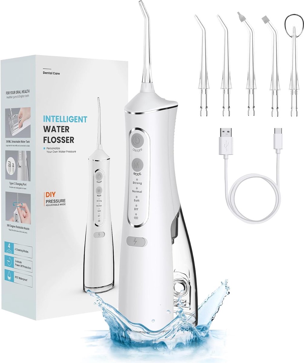 VHV - Monddouche 300 ml - Waterflosser - Tandenreiniger elektrisch - Draadloze orale irrigator - Voor thuis reizen en beugel - Wit