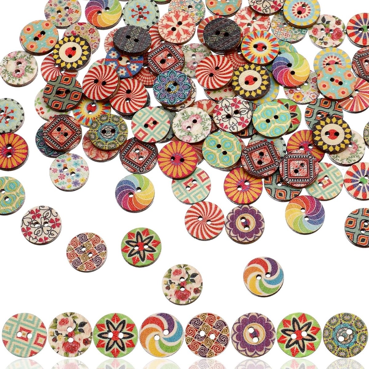 Kleurige Houten Knopen voor Kinderen - 100 Stuks, 15 mm, Perfect voor Naaien, Knutselen en Creatieve Projecten