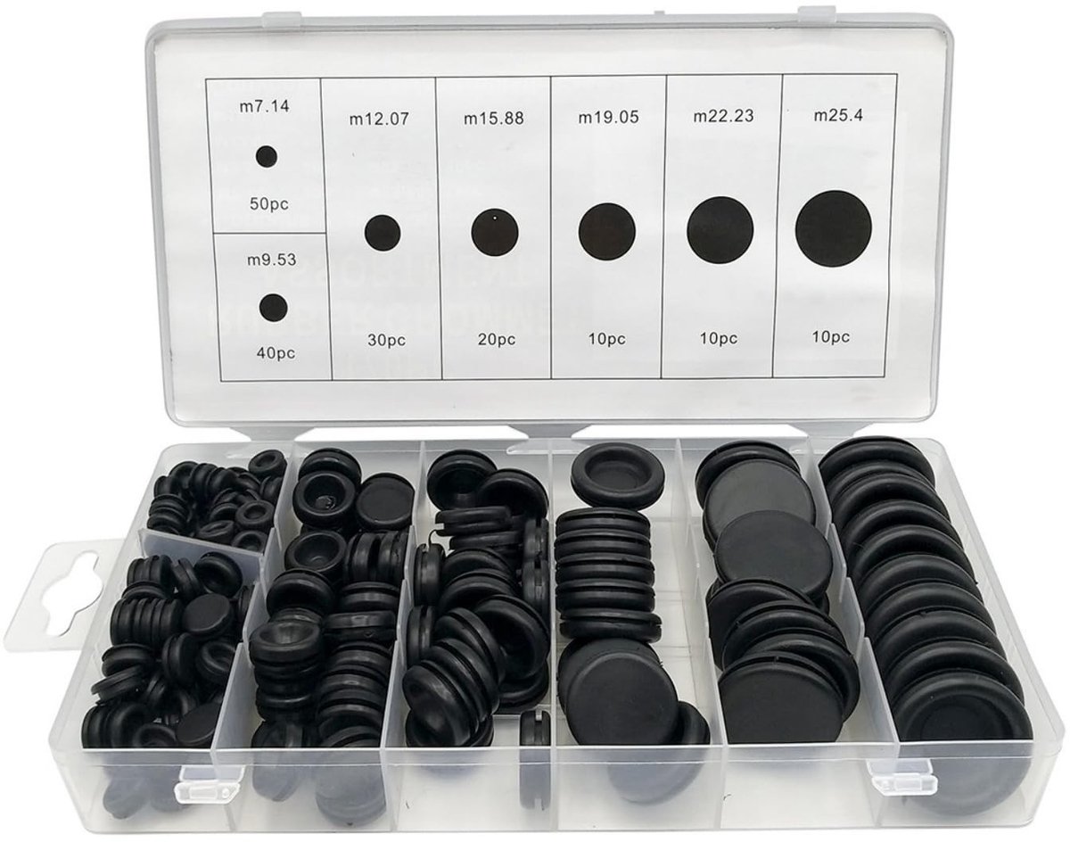 Dailygoods- Grommet 170 Stuks - Rubber Grommet Kit - Afsluitstop - Carrosseriestop - Assortiment - Geschikt voor Firewall - Rubberen Stop