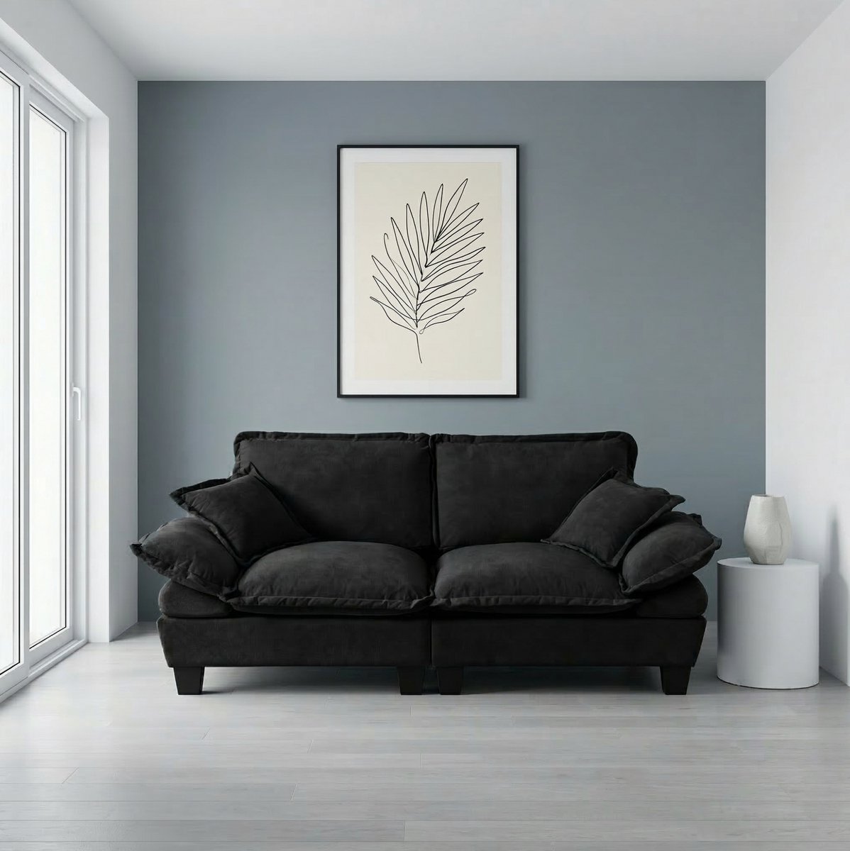FloraGrace Zitbank 194 Cm - 2-Zits Modulair Loveseat Met Gebogen Afneembare Armleuningen - Comfort Voor Appartement En Woonkamer - Chenille - Zwart