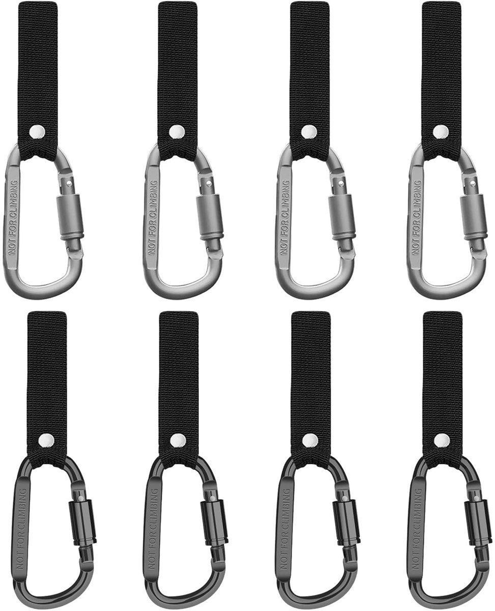 Dailygoods- Karabijnhaak D-vormig - 8 stuks met schroefsluiting - Aluminiumlegering - 15 cm webbing - Voor werk/camping/motorfiets - Haak