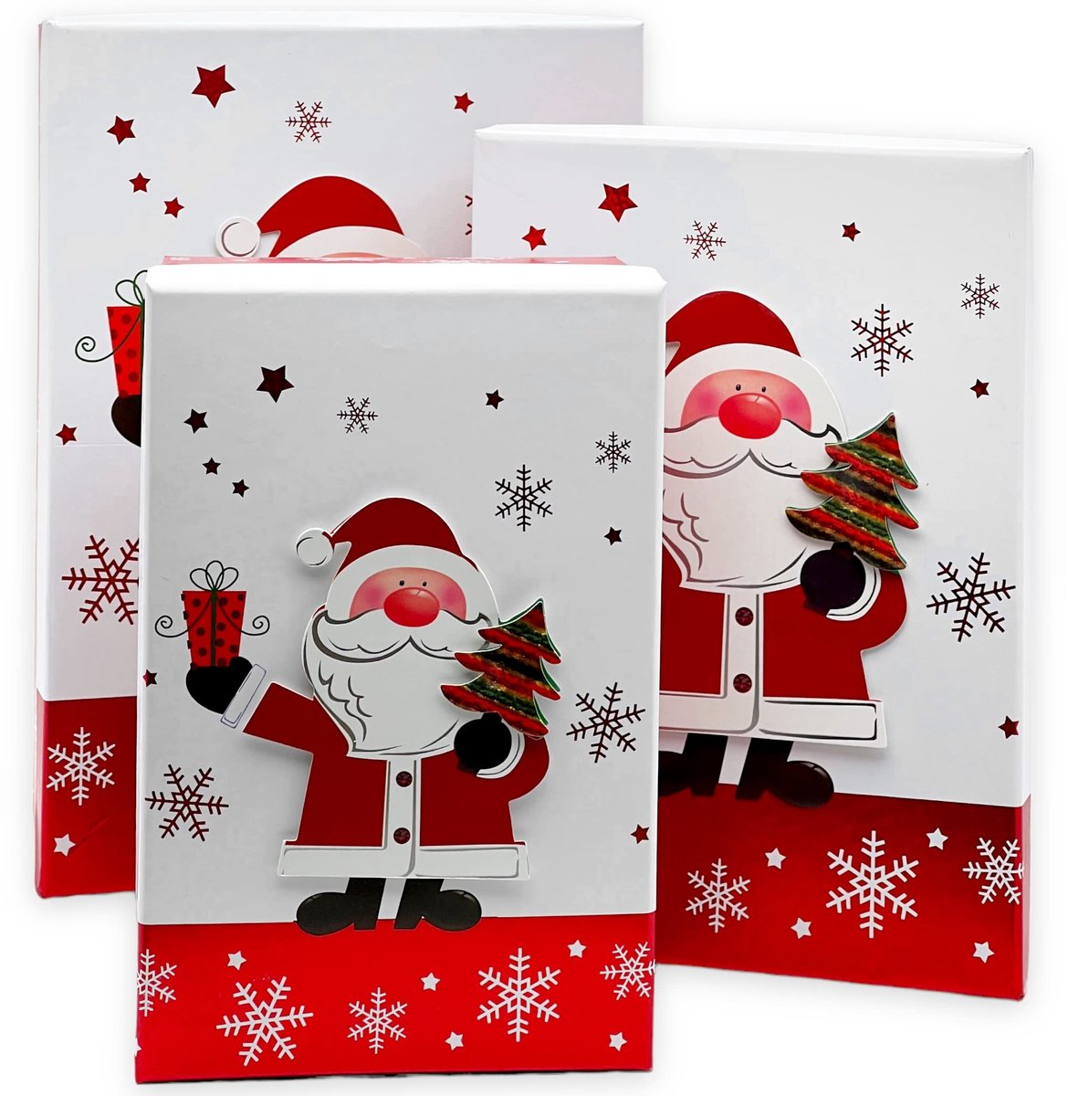 Dailygoods- Cadeaudozen met deksel - 3-delige set - Geschenkdozen - Cadeauverpakking - 3D-motief (kerstman) - Perfect voor Kerstmis