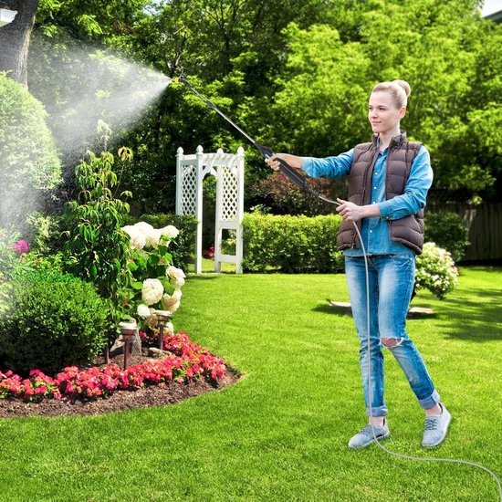 Dailygoods - Elektrische plantensproeier, accu-drukspuit met 3 verstelbare sproeiers en 5 m slang, oplaadbare en draagbare sproeistaaf, elektrische drukspuit, voor tuin, binnenplaats, gazon, onkruid (3,7 V) van Dailygoods — afbeelding 4