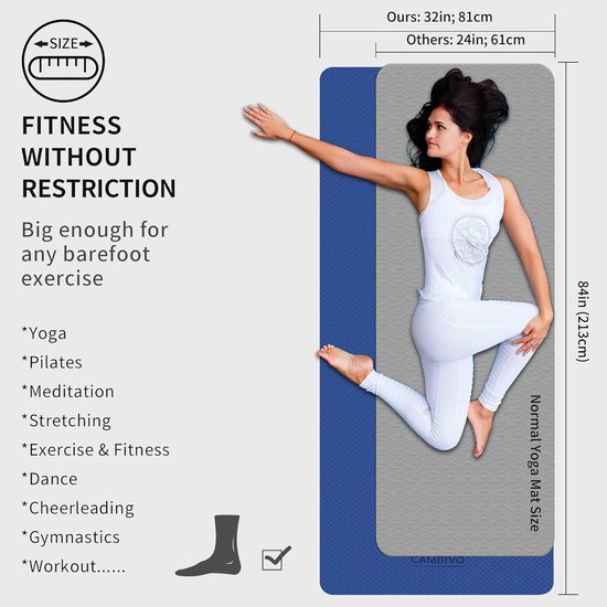 Yogamat Oefenmat - Extra Breed - Fitness Training - Antislip Textuur - 213 x 81 cm - Donkerblauw Lichtblauw van Yogamat — afbeelding 4