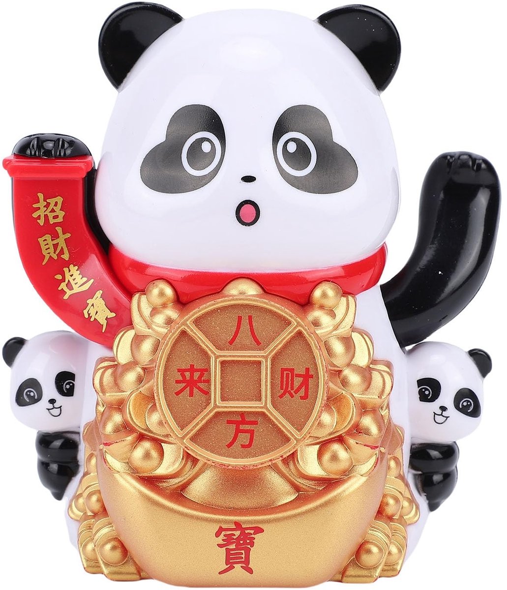 LIVIA HOME - Zonne-energie Panda Beeldje met Zwaaiende Arm, Decoratie