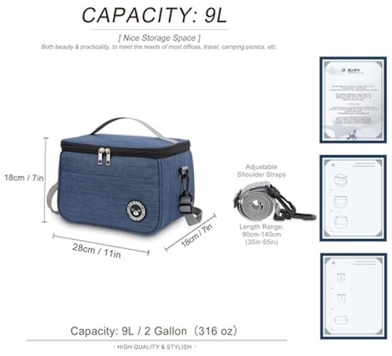 Koeltas, 9 liter, lunchtas, geïsoleerd, opvouwbare koeltas, kleine koeltas, lunchtas, lunchzak, draagbare lunchtas, voor werk, reizen, kantoor, picknick van KOEL — afbeelding 4
