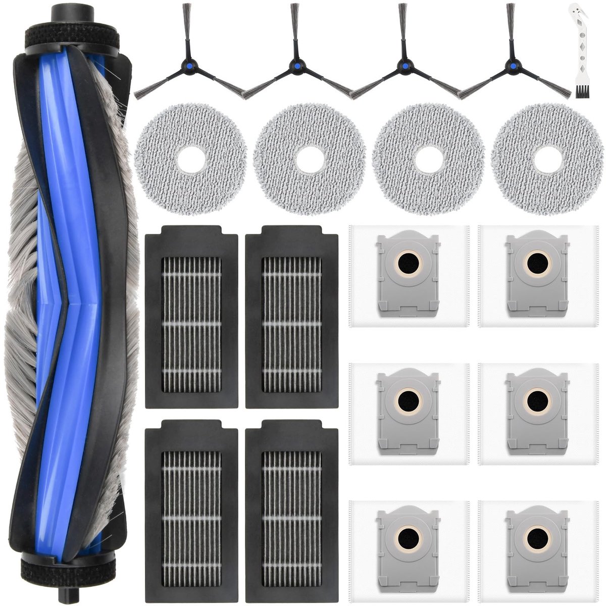 Dailygoods- Accessoireset 20-delig - Hoofdborstel - Dweilpads/Filters - Stofzakken/Zijborstels - Reinigingsborstel - Compatibel met Ecovacs Deebot T50 Omni/T50 Pro Omni - Robotstofzuigeraccessoires