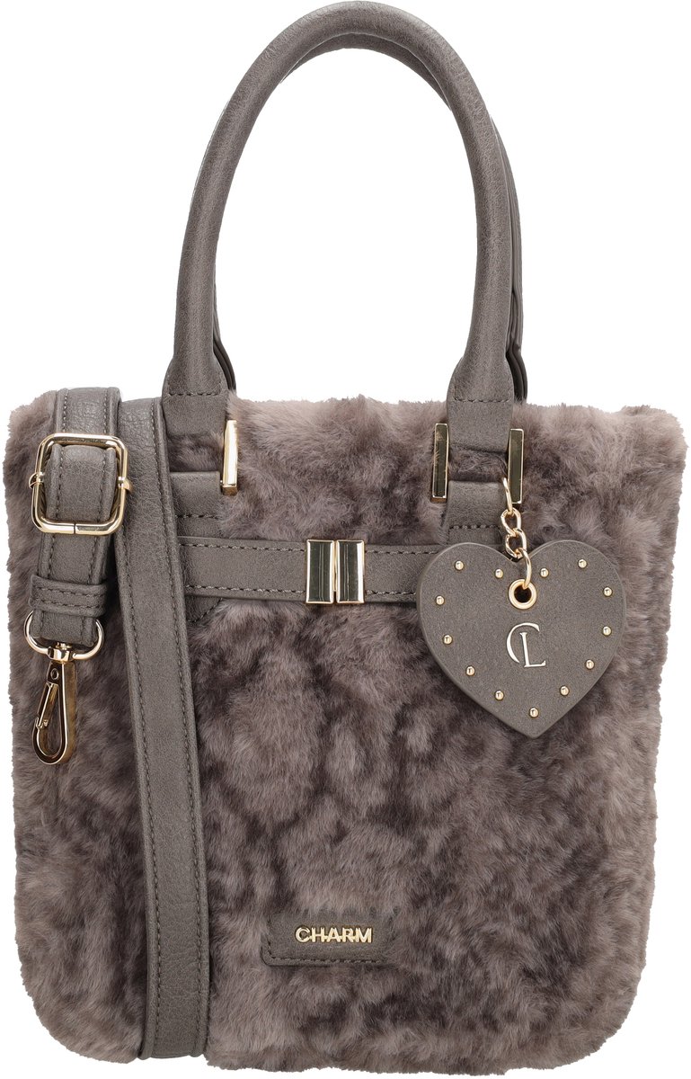Charm London Stockholm Handtas - Bont Tas - Fur - Crossbody - Schoudertas - Verstelbare Schouderband - Hart Bag Charm - Gouden Details - Dames - Grijs slangenprint